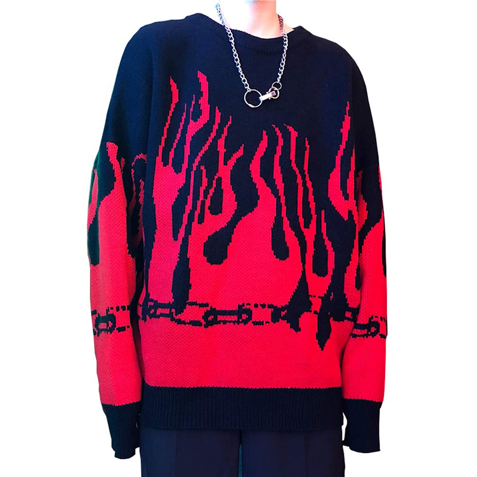 Enfei Women Sweater Long Sleeve Flame Bat Sleeve Jumper Oversized